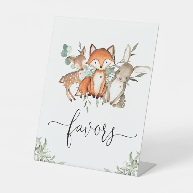 Woodland Animals Forest Baby Shower Favours Pedestal Sign (Front)