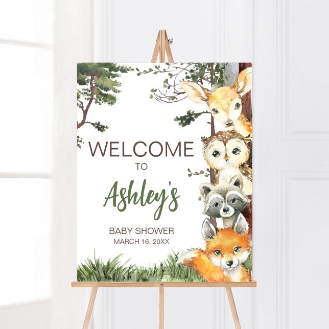 Woodland Animals Forest Baby Shower Welcome Poster (Woodland Forest Baby Shower Welcome Sign)
