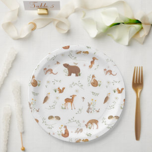 Woodland Animals Forest Bear Rabbit Baby Shower Paper Plate