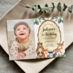 Woodland animals forest boy 1st birthday photo invitation<br><div class="desc">For more advanced customisation of this design,  simply select the "Customise It" button above!</div>