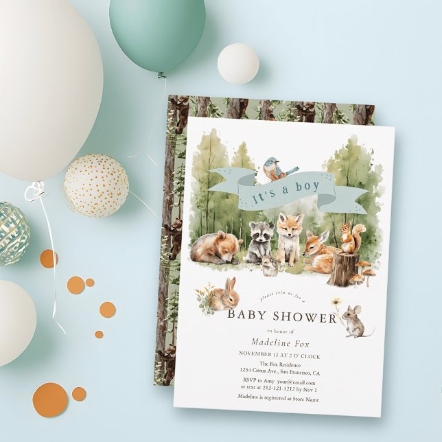 Woodland Animals Forest Boy Baby Shower Invitation (Creator Uploaded)