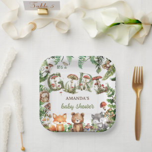 Woodland Animals Forest Cute Baby girl Shower  Paper Plate