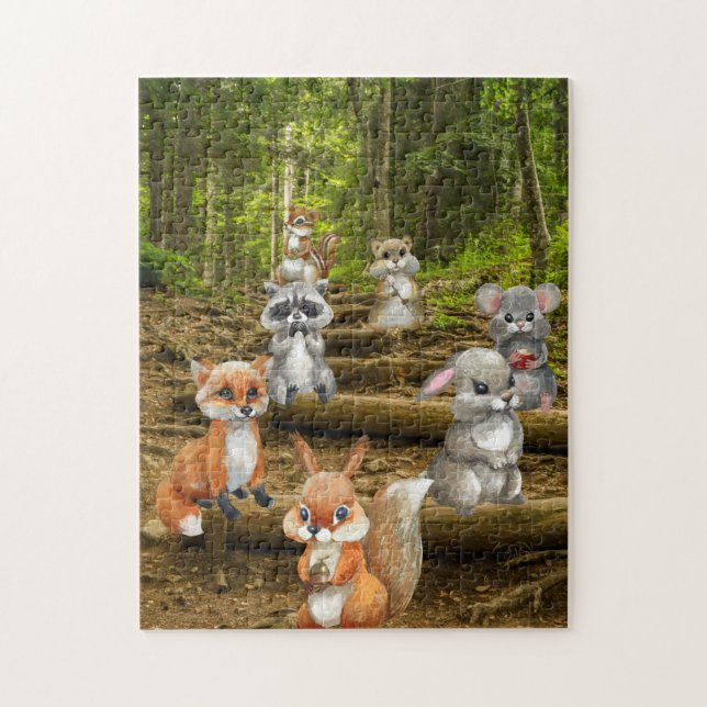 Woodland Animals Forest Cute Nature Kids Fun Jigsaw Puzzle (Vertical)