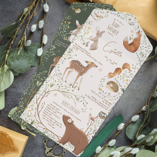 Woodland Animals Forest Friends Baby Shower All In One Invitation