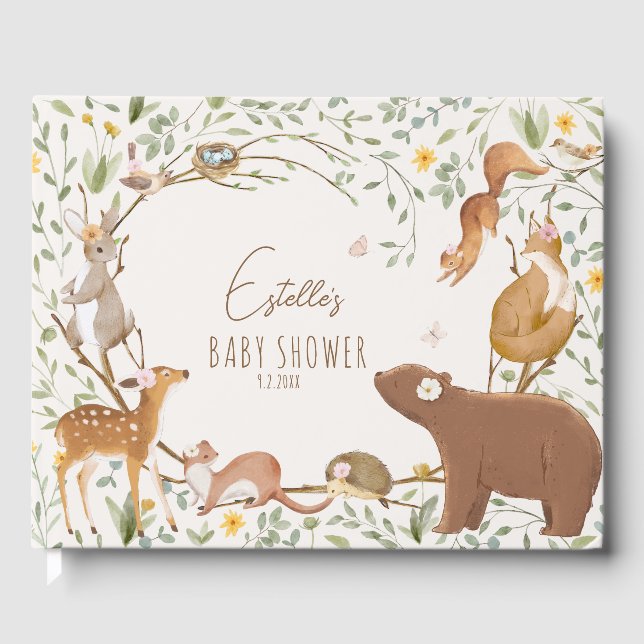 Woodland Animals Forest Friends Baby Shower Guest Book (Front)