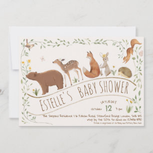 Woodland Animals Forest Friends Baby Shower Invitation