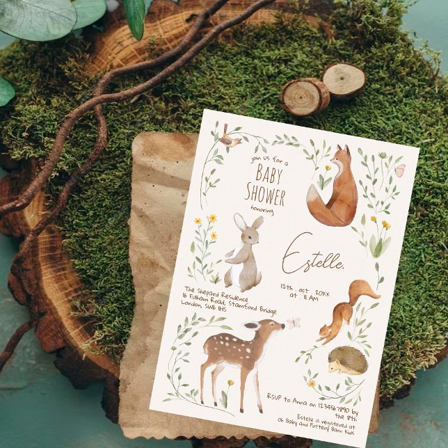 Woodland Animals Forest Friends Baby Shower Invitation (Creator Uploaded)