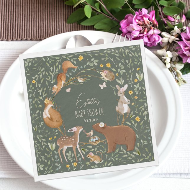 Woodland Animals Forest Friends Baby Shower Napkin (Creator Uploaded)
