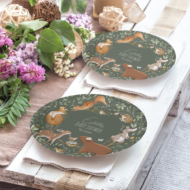 Woodland Animals Forest Friends Baby Shower Paper Plate (Creator Uploaded)