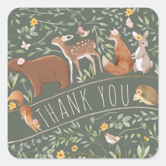 Woodland Animals Forest Friends Baby Shower Square Sticker (Front)