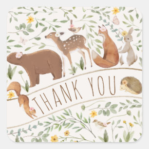 Woodland Animals Forest Friends Baby Shower Square Sticker