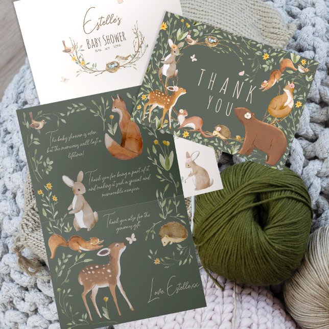 Woodland Animals Forest Friends Baby Shower Thank You Card (Creator Uploaded)