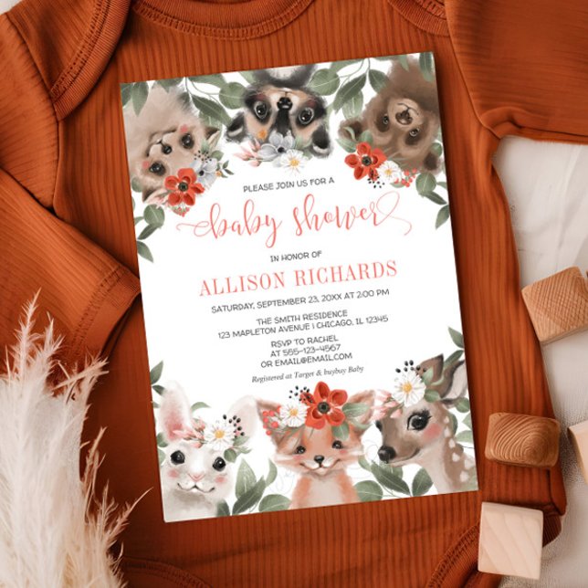 Woodland animals forest friends girl baby shower invitation (Creator Uploaded)