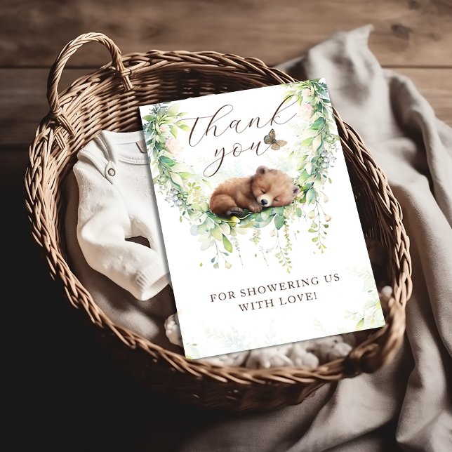 Woodland Animals Forest Greenery Baby Boy Shower Thank You Card (Creator Uploaded)