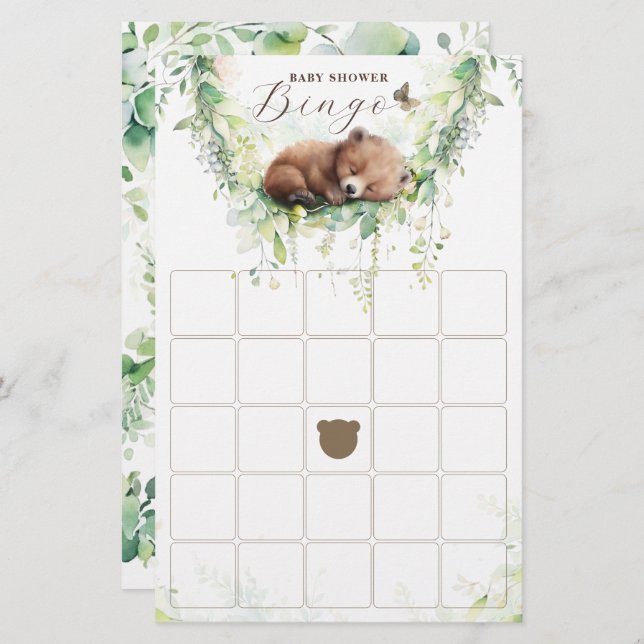 Woodland Animals Forest Greenery Baby Shower Bingo (Front/Back)