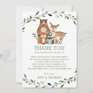 Woodland Animals Forest Greenery Baby Shower Chic Thank You Card