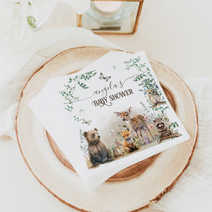 Woodland animals forest greenery Baby Shower Napkin