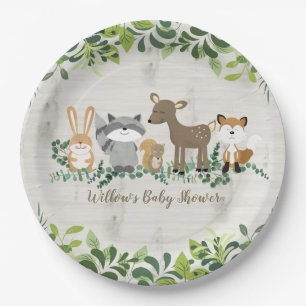 Woodland Animals Forest Greenery Baby Shower Paper Plate