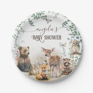 Woodland animals forest greenery Baby Shower Paper Plate