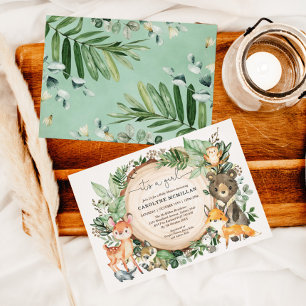 Woodland Animals Forest Greenery Girl Baby Shower Invitation