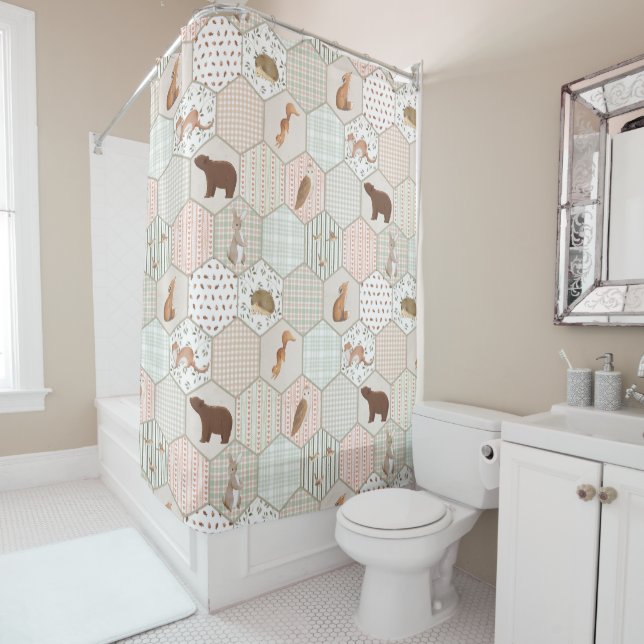 Woodland Animals Forest Patchwork Baby Shower Gift Curtain (In Situ)