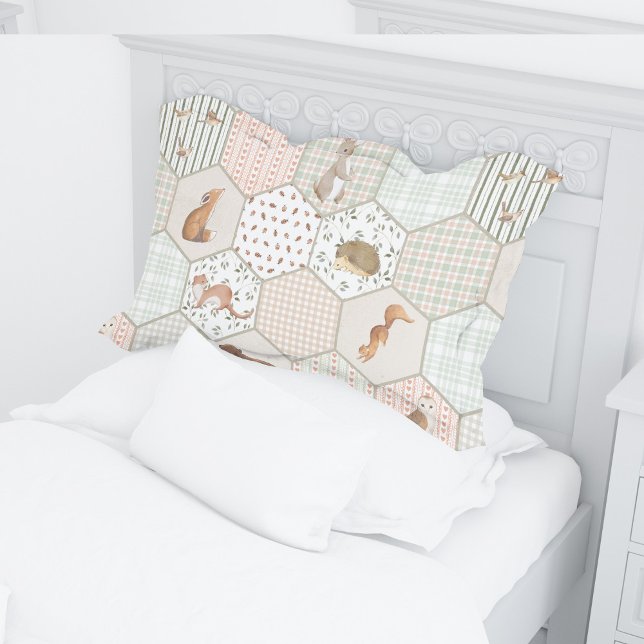 Woodland Animals Forest Patchwork Baby Shower Gift Pillowcase (Creator Uploaded)