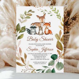 Woodland Animals Forest Rustic Baby Shower Invitation