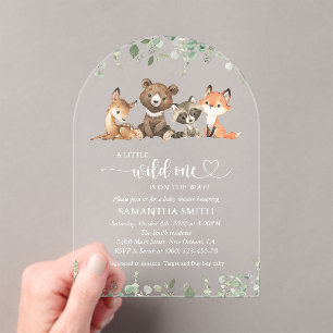 Woodland Animals, Forest, Wild One, Baby Shower Acrylic Invitations