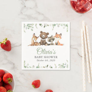 Woodland Animals, Forest, Wild One, Baby Shower Napkin