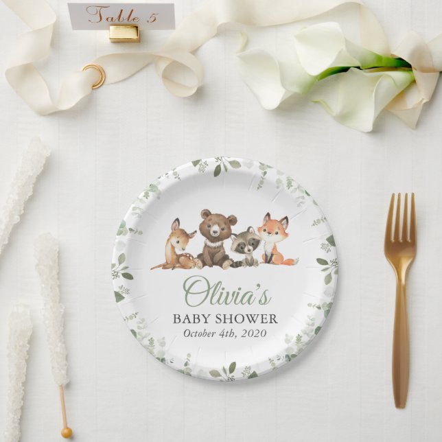 Woodland Animals, Forest, Wild One, Baby Shower Paper Plate (Wedding)