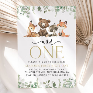 Woodland Animals, Forest, Wild One, First Birthday Invitation