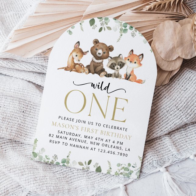 Woodland Animals, Forest, Wild One, First Birthday Invitation (Creator Uploaded)