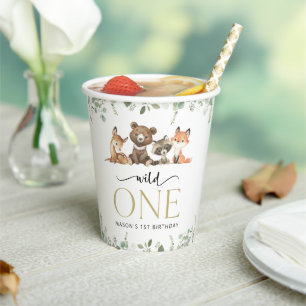 Woodland Animals, Forest, Wild One, First Birthday Paper Cups