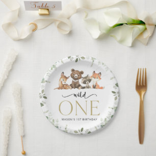 Woodland Animals, Forest, Wild One, First Birthday Paper Plate
