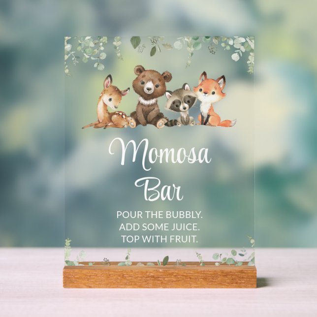 Woodland Animals, Forest, Wild One, Momosa Bar Acrylic Sign (Neutral)