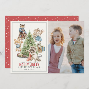 Woodland Animals Gathering Christmas Tree Photo Holiday Card
