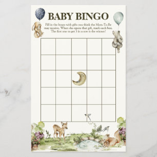 Woodland Animals Gender Neutral Baby Bingo Game Flyer