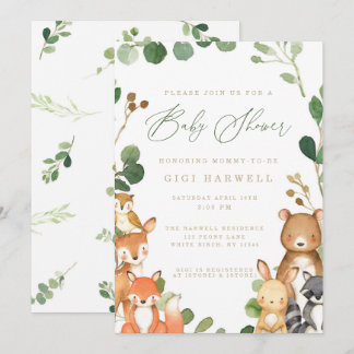 Woodland Animals Gender Neutral Baby Shower Invitation