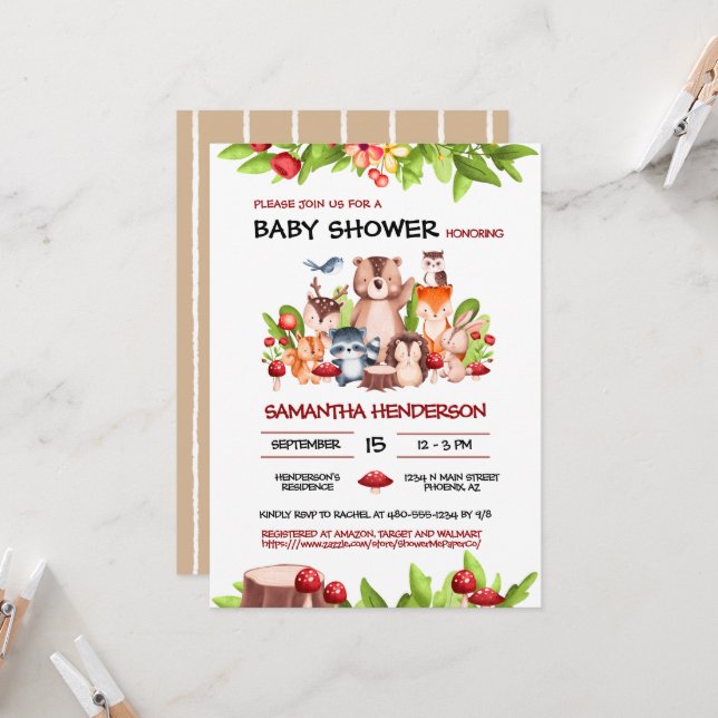 Woodland Animals Gender Neutral Baby Shower Invitation (Front/Back In Situ)