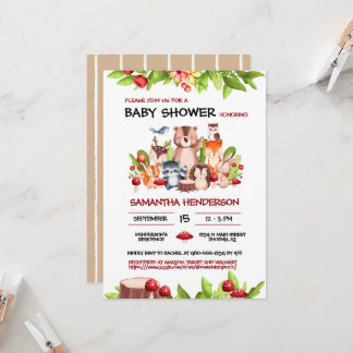 Woodland Animals Gender Neutral Baby Shower Invitation