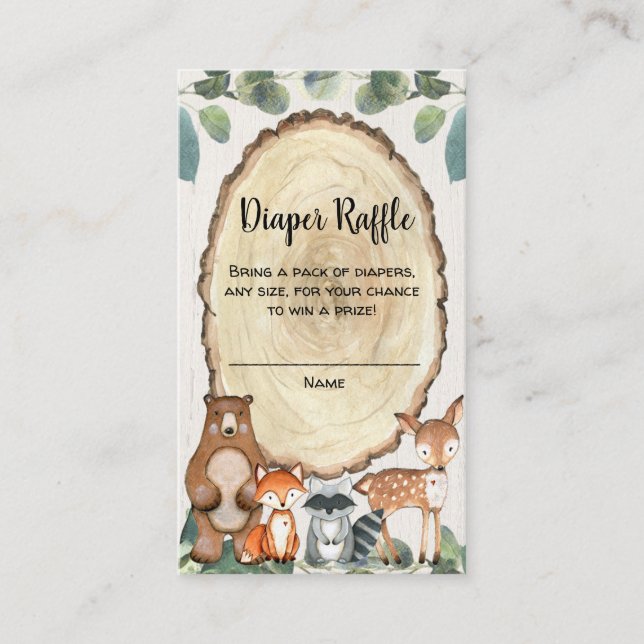 Woodland animals gender neutral diaper raffle enclosure card (Front)