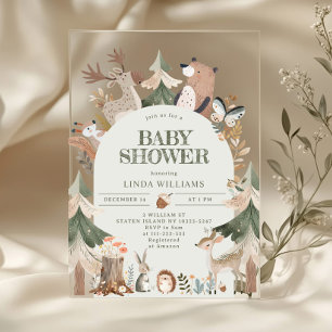 Woodland animals gender neutral rustic Baby shower Acrylic Invitations