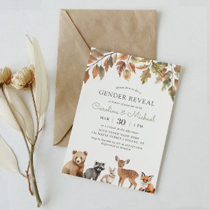 Woodland Animals Gender Reveal Party Invitation