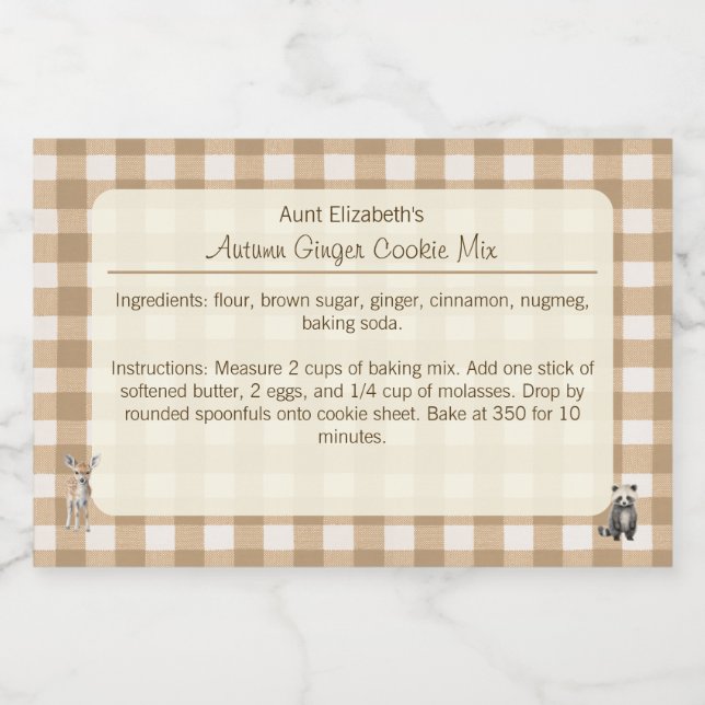Woodland Animals Gingham Autumn Ginger Cooke Mix  Food Label (Single Label)