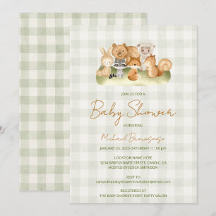 Woodland Animals Gingham Baby Shower Invitation