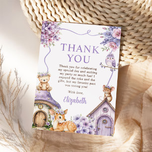 Woodland Animals Girl 1st Birthday Party Thank You Card