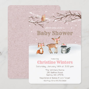 Woodland Animals Girl Baby Shower Invitation