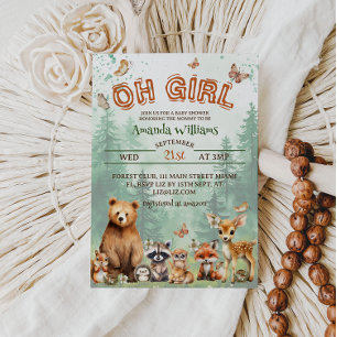 Woodland animals Girl baby shower Invitation