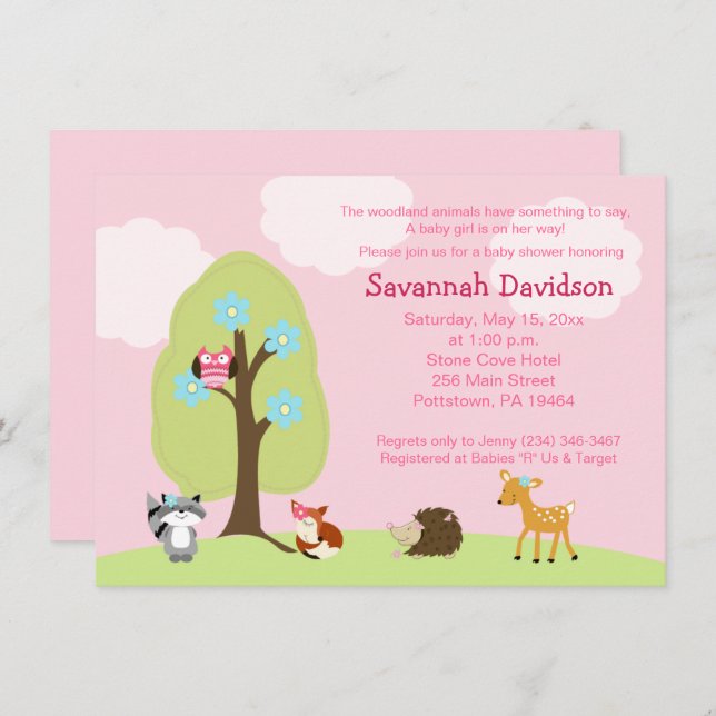 Woodland Animals Girl Baby Shower Invitation (Front/Back)