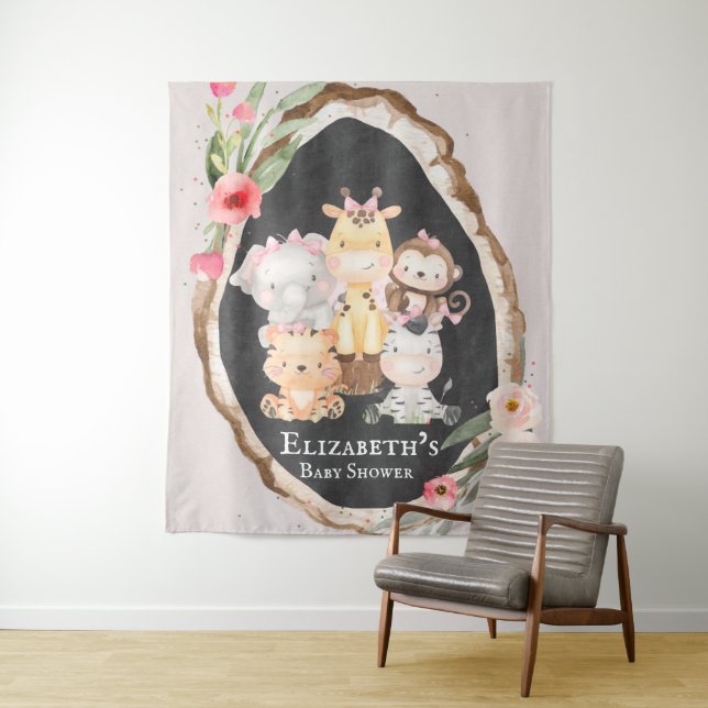 Woodland Animals Girl Baby Shower Photo Booth  Tapestry (In Situ)